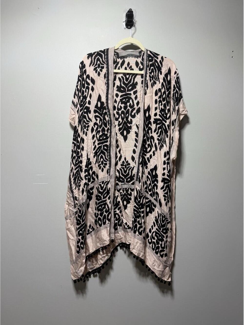 Leopard Print Kimono/Duster Pom Pom Trim One Size Boho